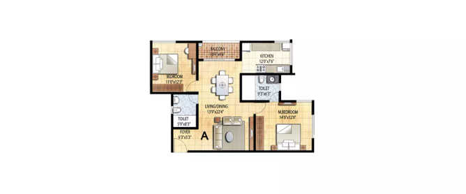Prestige Falcon City Kanakapura - Floor plan 2 BHK 840 Sq.ft