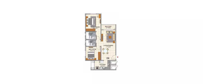 Prestige North Point Kammanahalli - Floor plan 2 BHK 849 Sq.ft