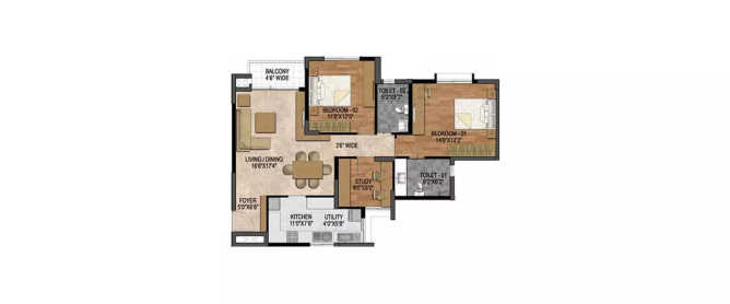 Prestige Woodland Park Jeevanhalli - Floor plan 2.5 BHK 948 Sq.ft