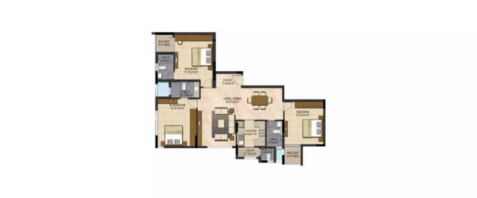Prestige Botanique Mavalli - Floor plan 3 BHK 1201 Sq.ft