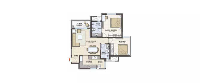 Prestige Pine Wood Koramangala - Floor plan 2 BHK 1249 Sq.ft