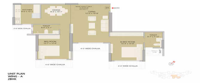 Ruparel Orion Chembur - Floor plan 2 BHK 813 Sq.ft