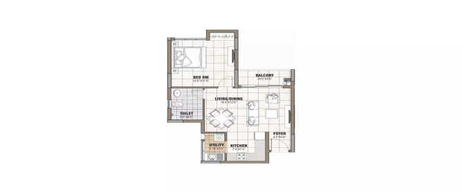 Prestige Tranquility Bommenahalli - Floor plan 1 BHK 722 Sq.ft