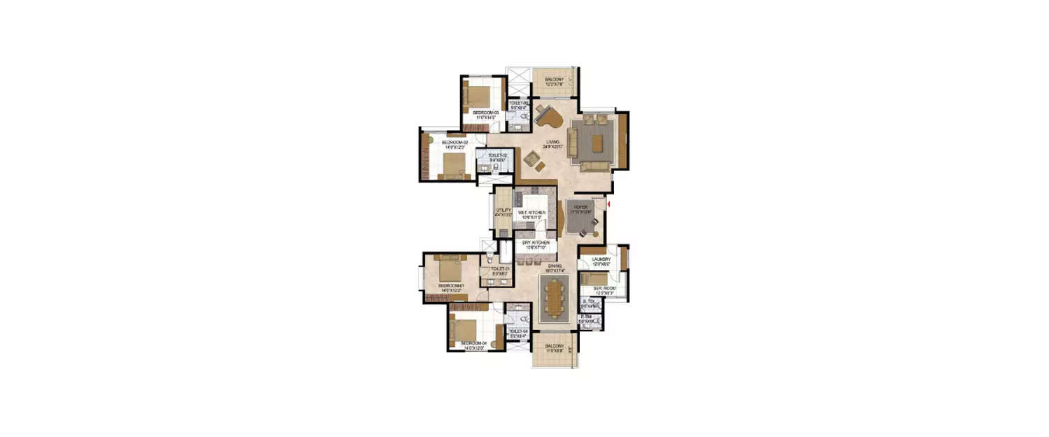 Floor plan for 4 BHK