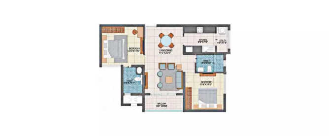 Prestige Fontaine Bleau Whitefield - Floor plan 2 BHK 737 Sq.ft
