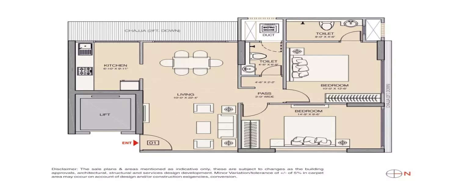 Floor plan for 2 BHK