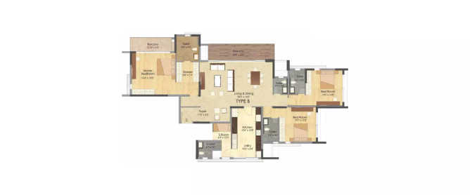 Prestige Deja Vu Pulikeshi Nagar - Floor plan 3 BHK 1804 Sq.ft