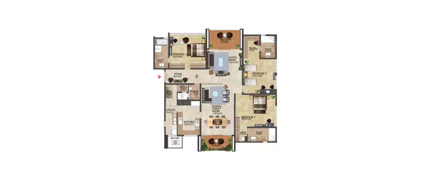 Floor plan for 3 BHK
