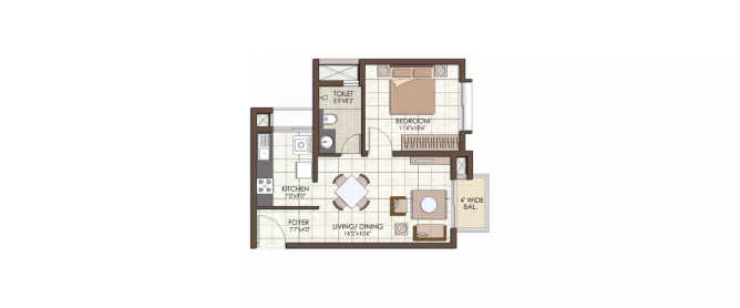 Prestige Kew Gardens Bellandur - Floor plan 1 BHK 445 Sq.ft