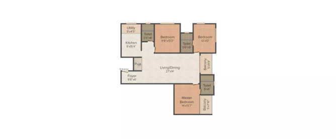 Prestige Downtown K. K. Nagar - Floor plan 3 BHK 1904 Sq.ft