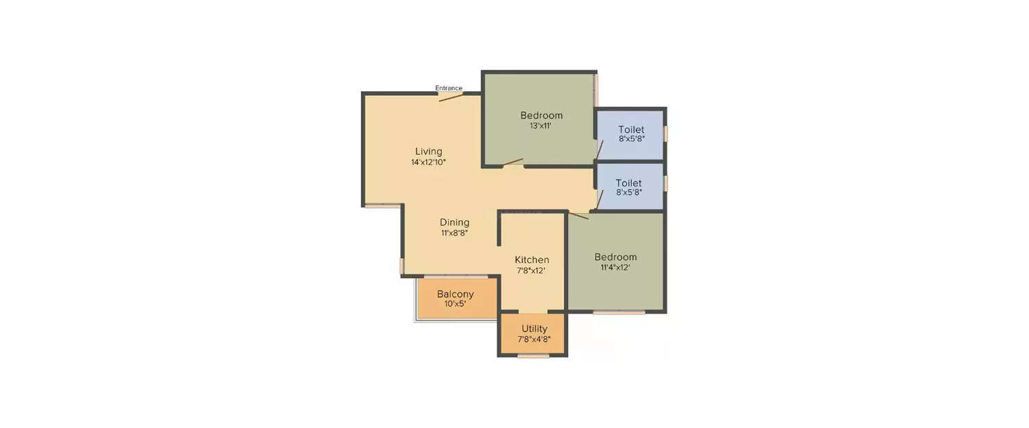 Floor plan for 2 BHK
