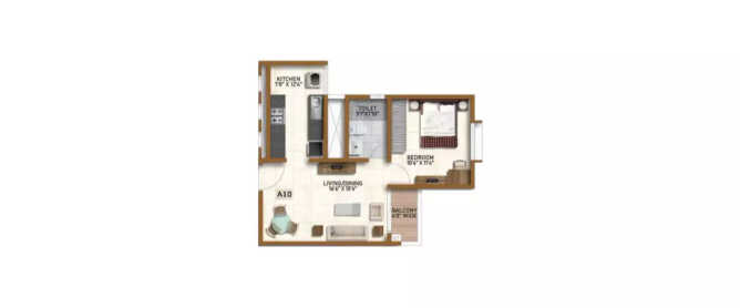 Prestige CHS Pimpri Chinchwad - Floor plan 1 BHK 680 Sq.ft