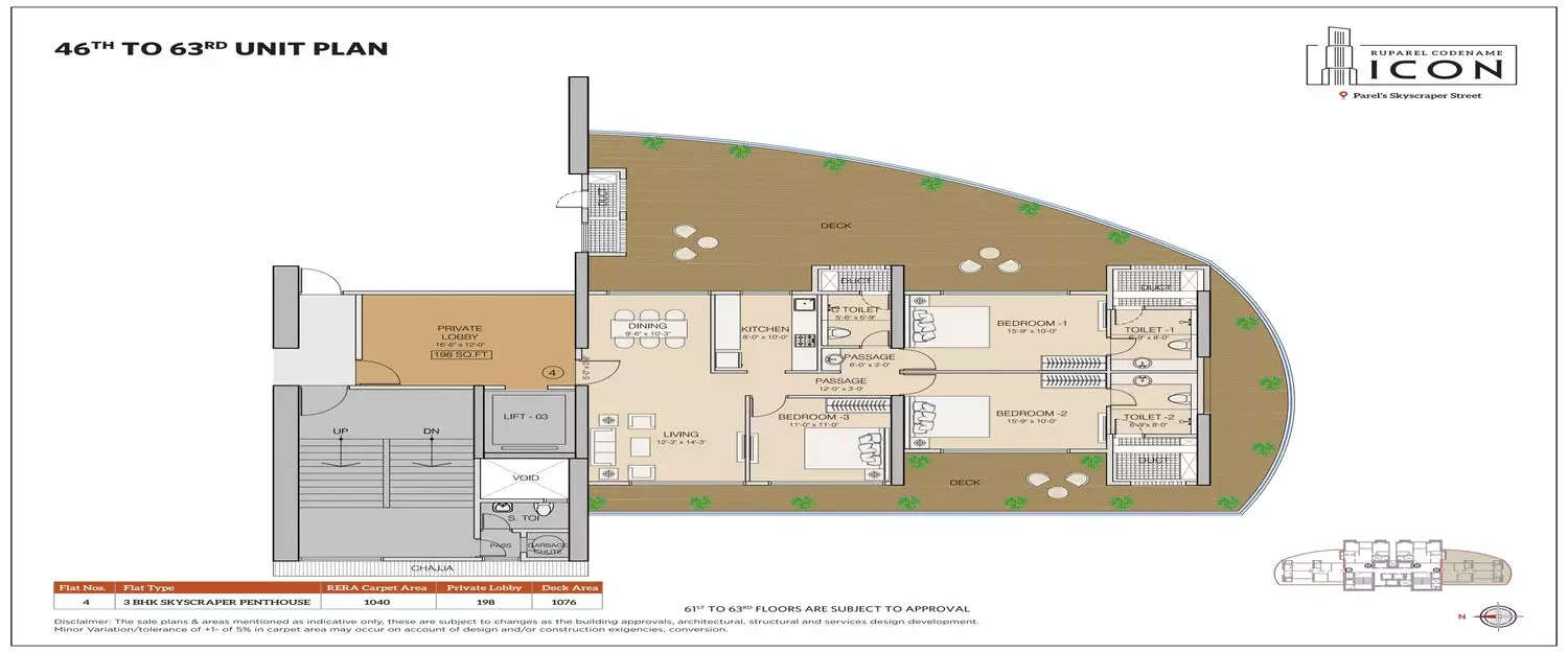 Floor plan for 3 BHK