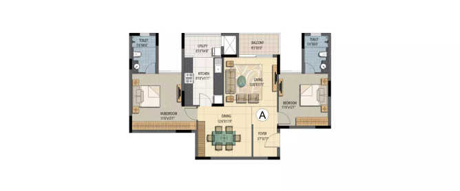 Prestige Sunnyside Bhoganhalli - Floor plan 2 BHK 1274 Sq.ft
