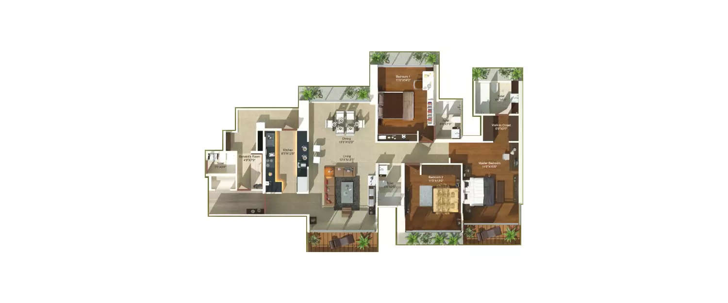 Floor plan for 3 BHK