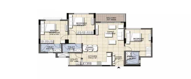 Ajmera Arista Banaswadi - Floor plan 3 BHK 2575 Sq.ft