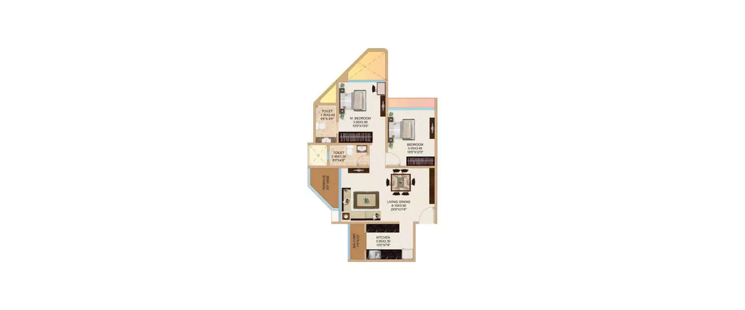 Floor plan for 2 BHK