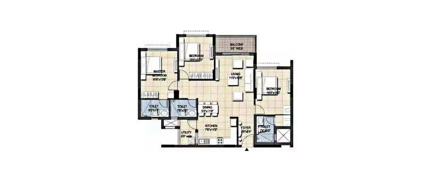 Floor plan for 3 BHK