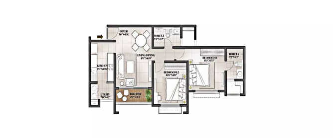Prestige D Villa Vasanth Nagar - Floor plan 2 BHK 1200 Sq.ft