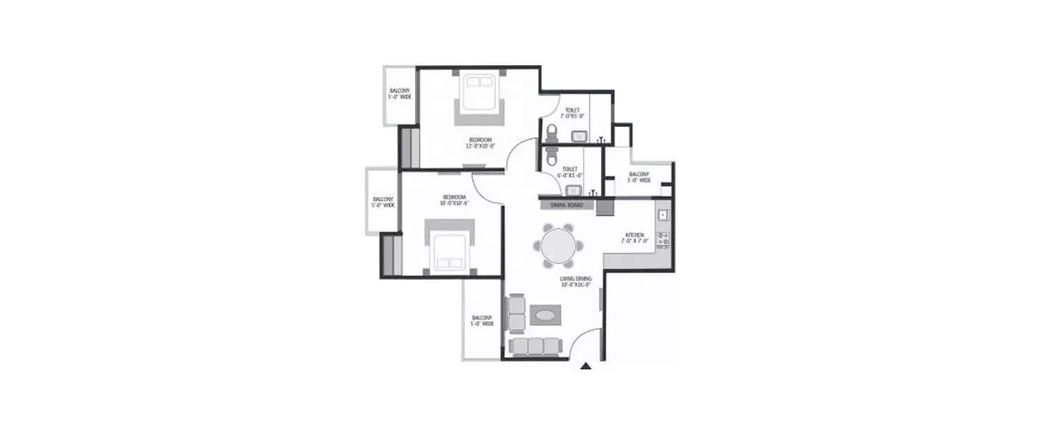 Floor plan for 2 BHK