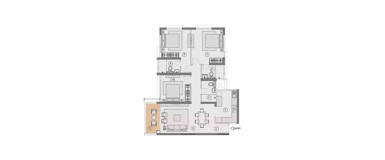 Floor plan for 3 BHK