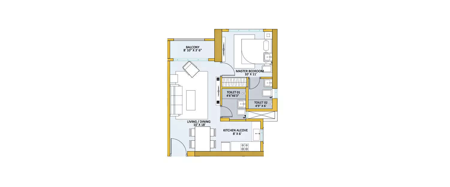 Floor plan for 1 BHK