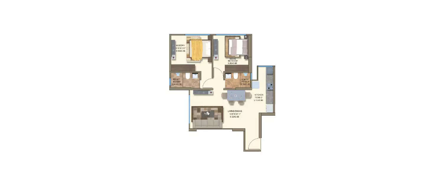 Floor plan for 2 BHK