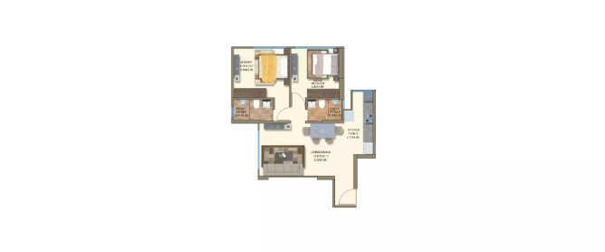 Kanakia Rainforest Andheri - Floor plan 2 BHK 697 Sq.ft