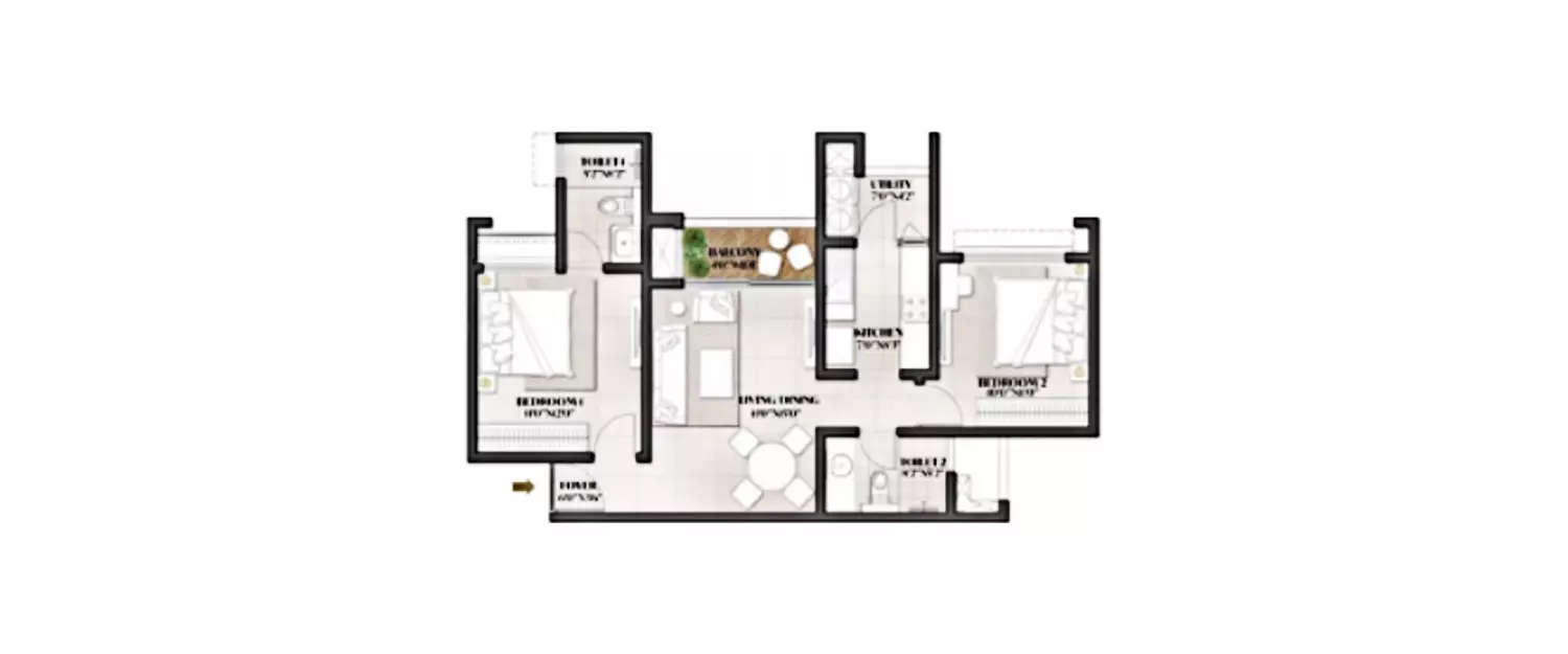 Floor plan for 2 BHK