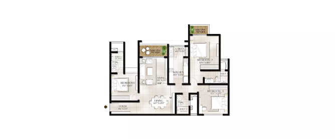 Prestige Meridian Park Sarjapura - Floor plan 3 BHK 1122 Sq.ft