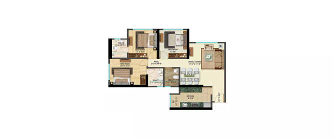 Bhoomi Celestia Malad - Floor plan 3 BHK 873 Sq.ft