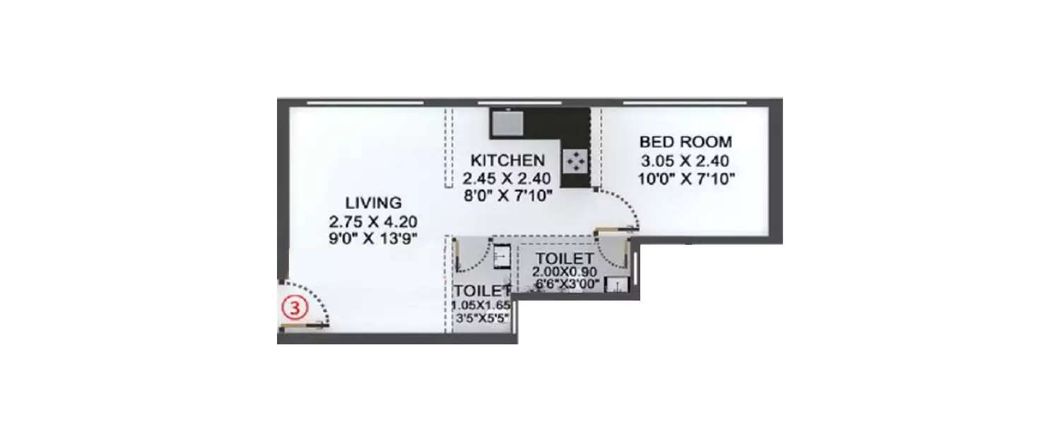 Floor plan for 1 BHK