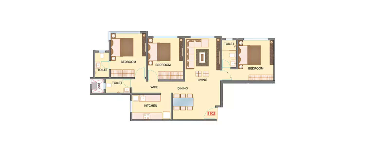 Floor plan for 3 BHK
