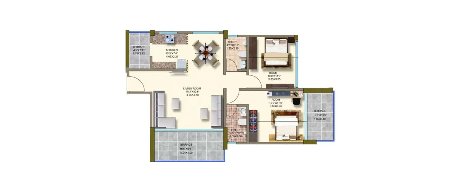 Floor plan for 2 BHK