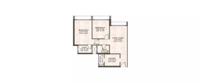 Kanakia Passcode Power Play Powai - Floor plan 2 BHK 683 Sq.ft