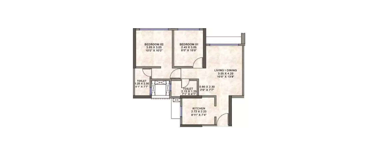 Floor plan for 2 BHK