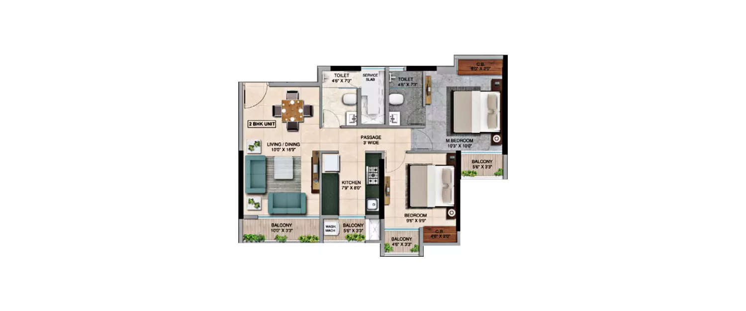 2 BHK Apartment 653 Sq.ft