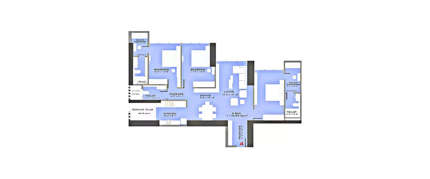 Floor plan for 3 BHK