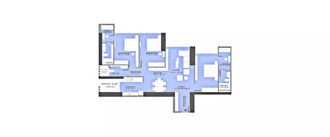 Ruparel Ariana Parel - Floor plan 3 BHK 1351 Sq.ft