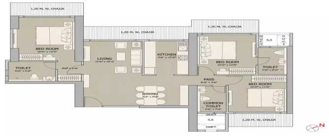 Ruparel Palacio Kandivali - Floor plan 3 BHK 935 Sq.ft