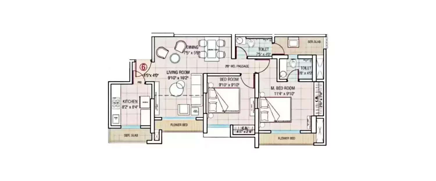 Floor plan for 2 BHK