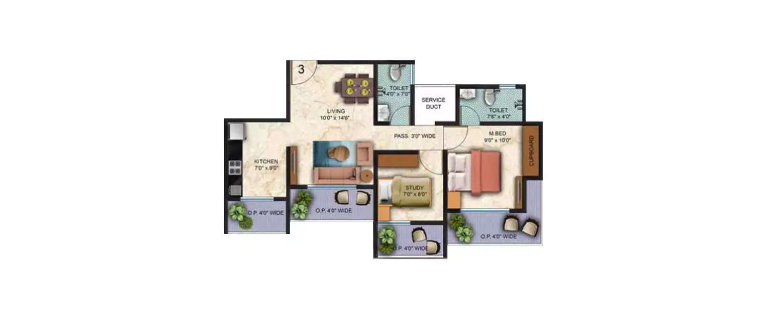 Floor plan for 2 BHK