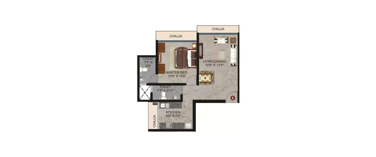 Floor plan for 1 BHK