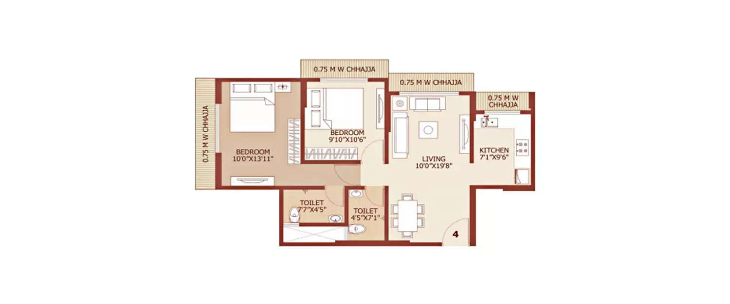 Floor plan for 2 BHK