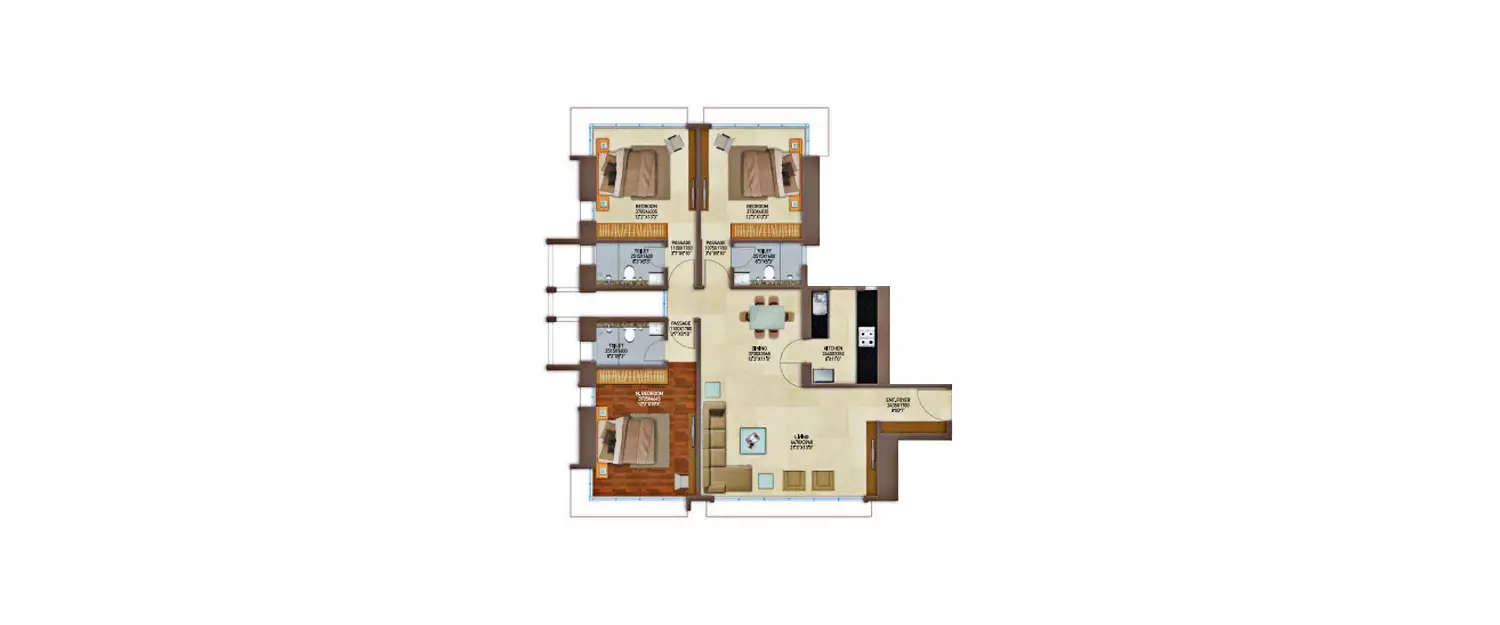 Floor plan for 3 BHK