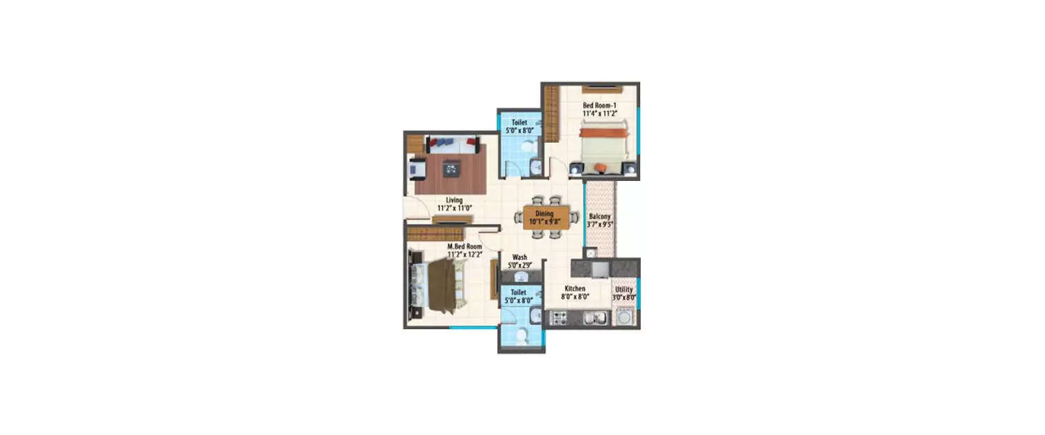 Floor plan for 2 BHK