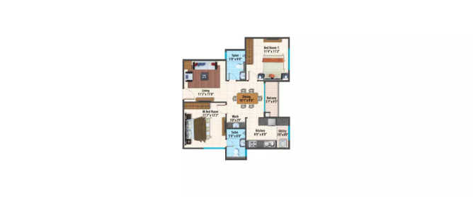 Peninsula Paramount Sarjapura - Floor plan 2 BHK 1034 Sq.ft
