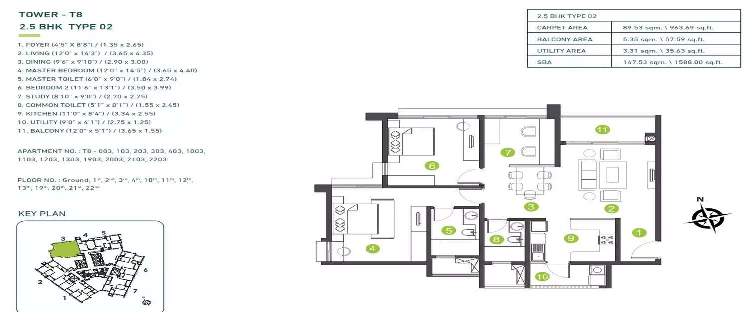 Floor plan for 2.5 BHK