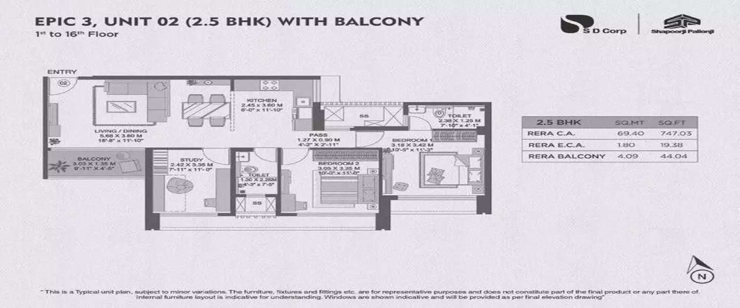 Floor plan for 2.5 BHK