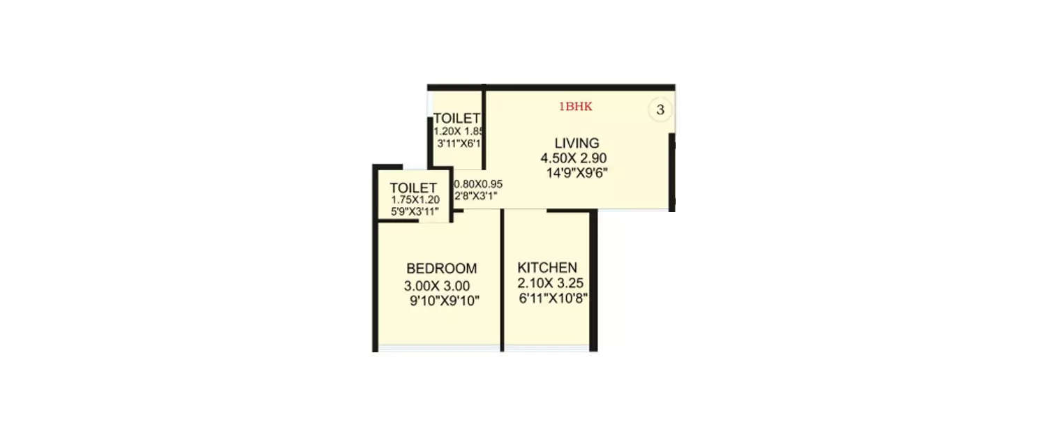 Floor plan for 1 BHK